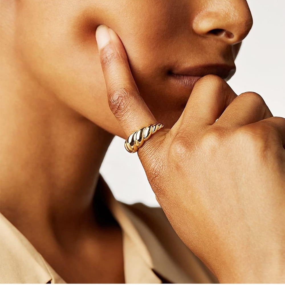 Gold Chunky Braided Twisted Ring| 18k Gold Plated Thick Dome Rings